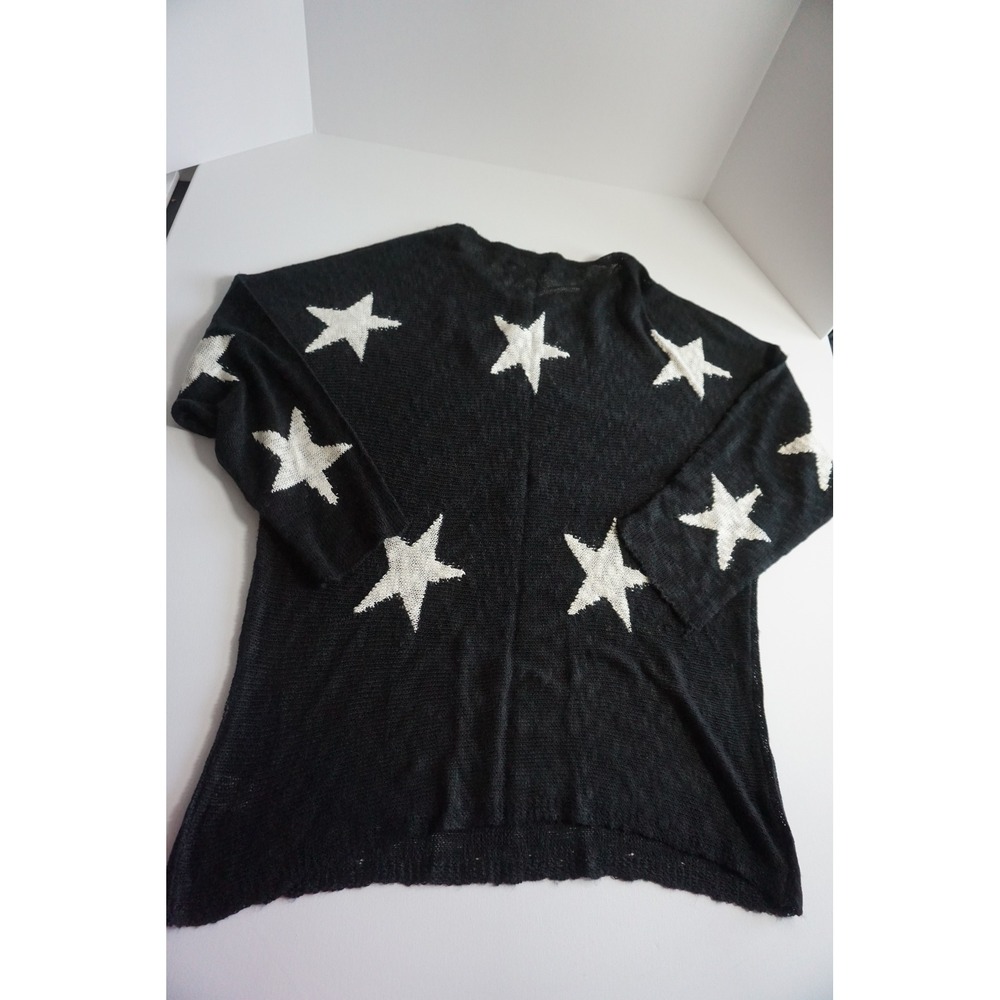 GIGIO USA Black White Star Print Open Knit Oversized Sweater TC1400 Medium - Picture 9 of 14